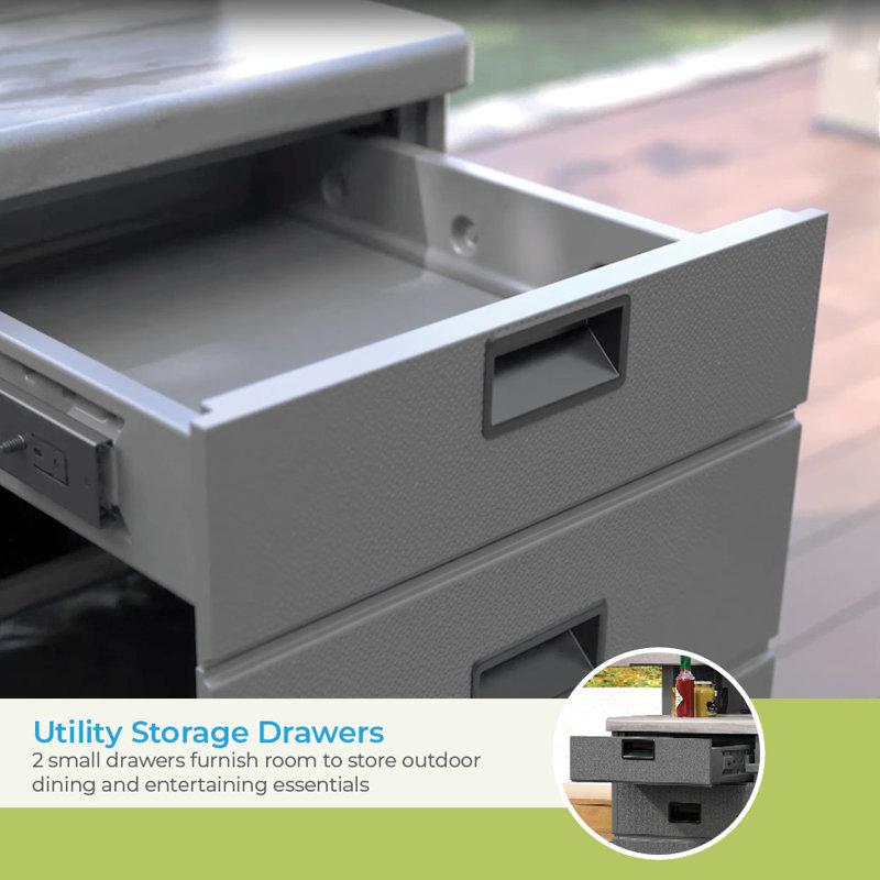 Suncast Backyard Oasis Water Resistant Entertainment Bar with PullOut Drawers and Shelving